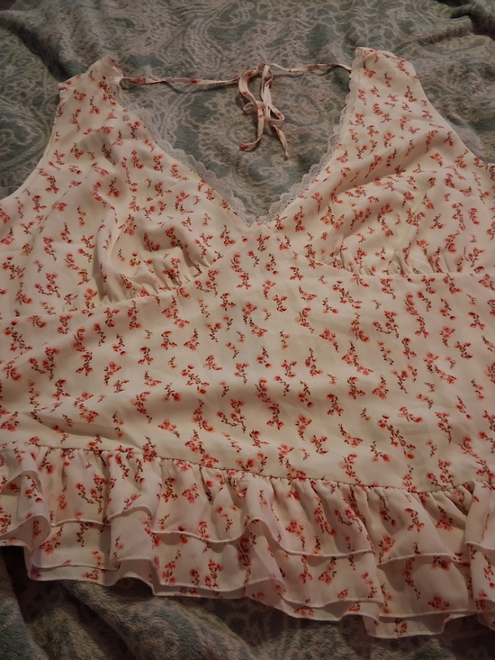 wild fable Tops - wild fable White Tank with Coral Floral Print and Lace Trim
